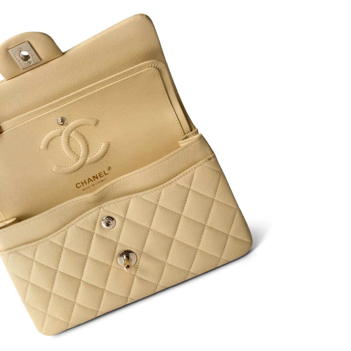 22B Light Yellow Caviar Quilted Classic Flap Small LGHW