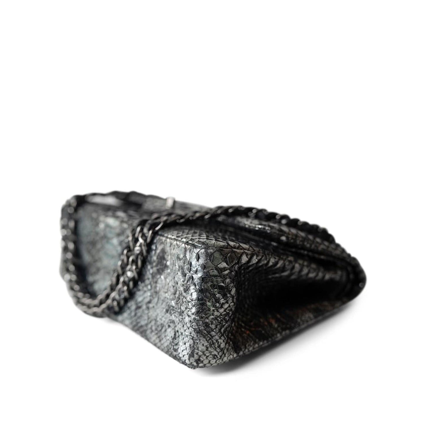 Black Silver Metallic Python Jumbo Double Flap