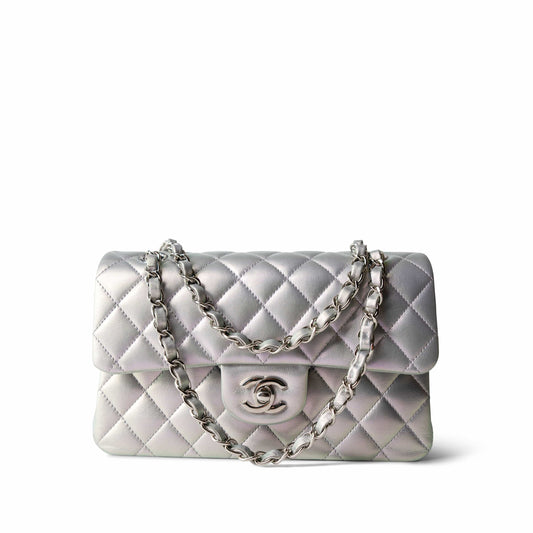 21K Iridescent Pearl Lilac Calfskin Quilted Classic Double Flap Small SHW