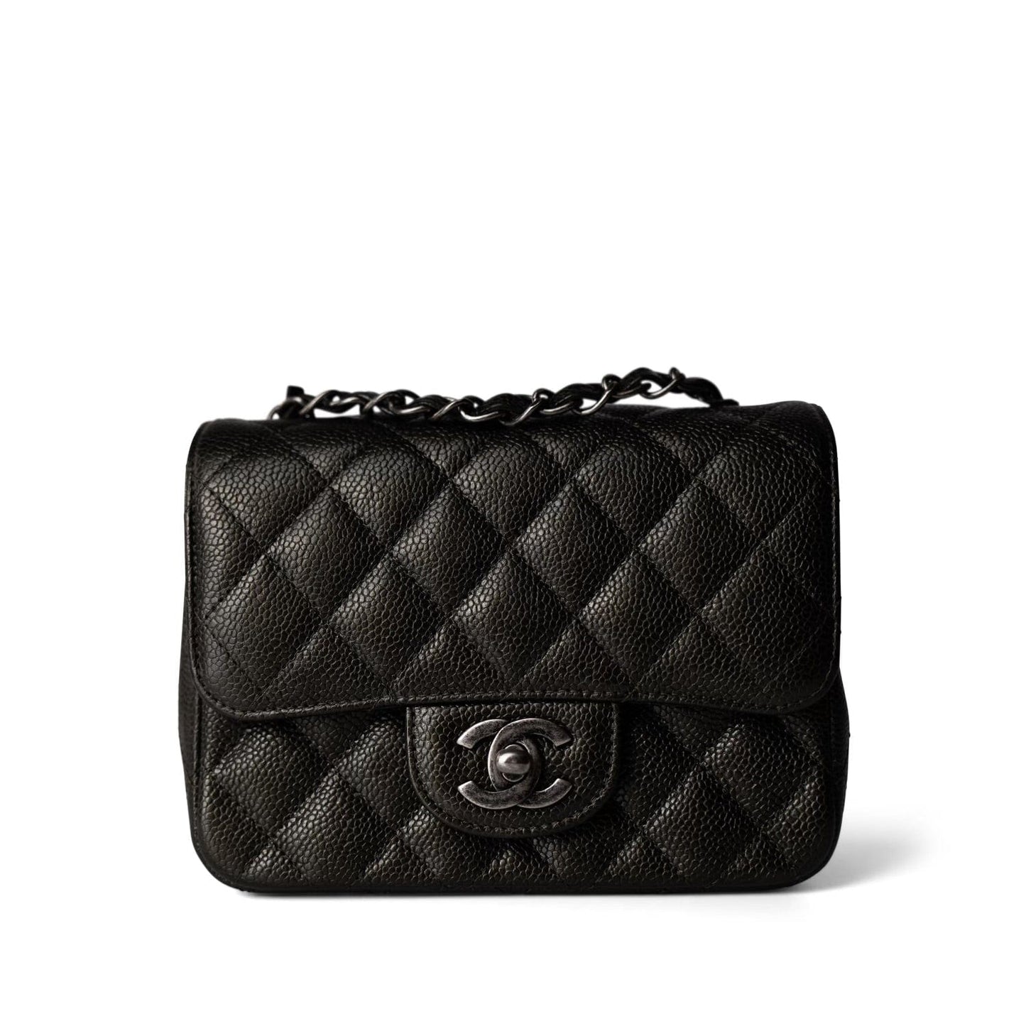 Black Caviar Quilted Mini Square Flap Ruthenium Hardware