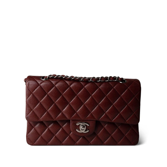 Burgundy Caviar Quilted Classic Flap Medium SHW