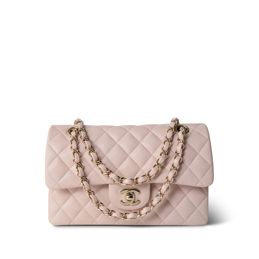 21C Light Pink Caviar Quilted Classic Flap Small LGHW