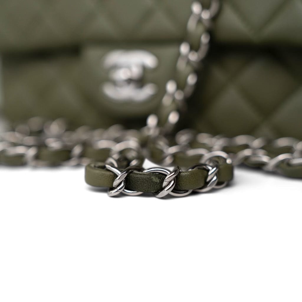 21B Dark Green Lambskin Quilted Mini Rectangular Flap Silver Hardware