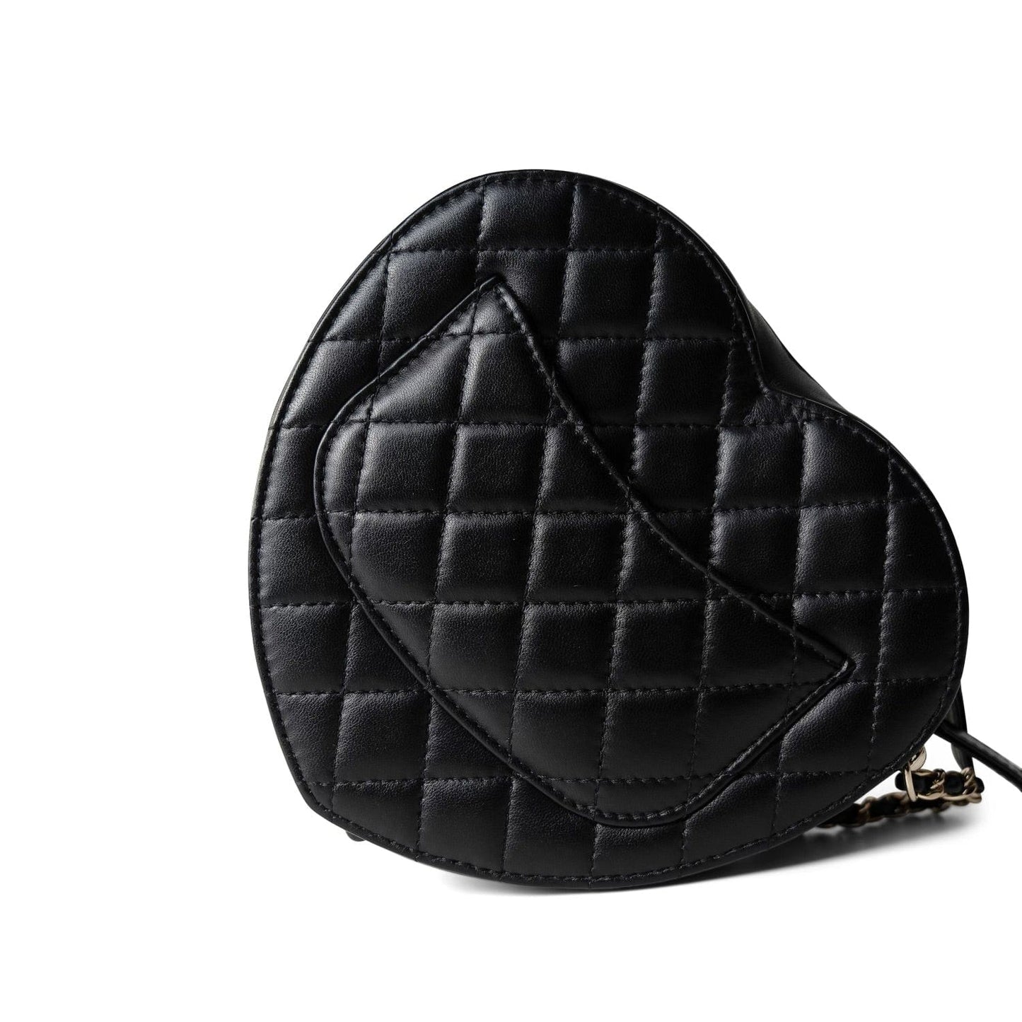 22S CC In Love Black Lambskin Quilted Large Heart Bag LGHW