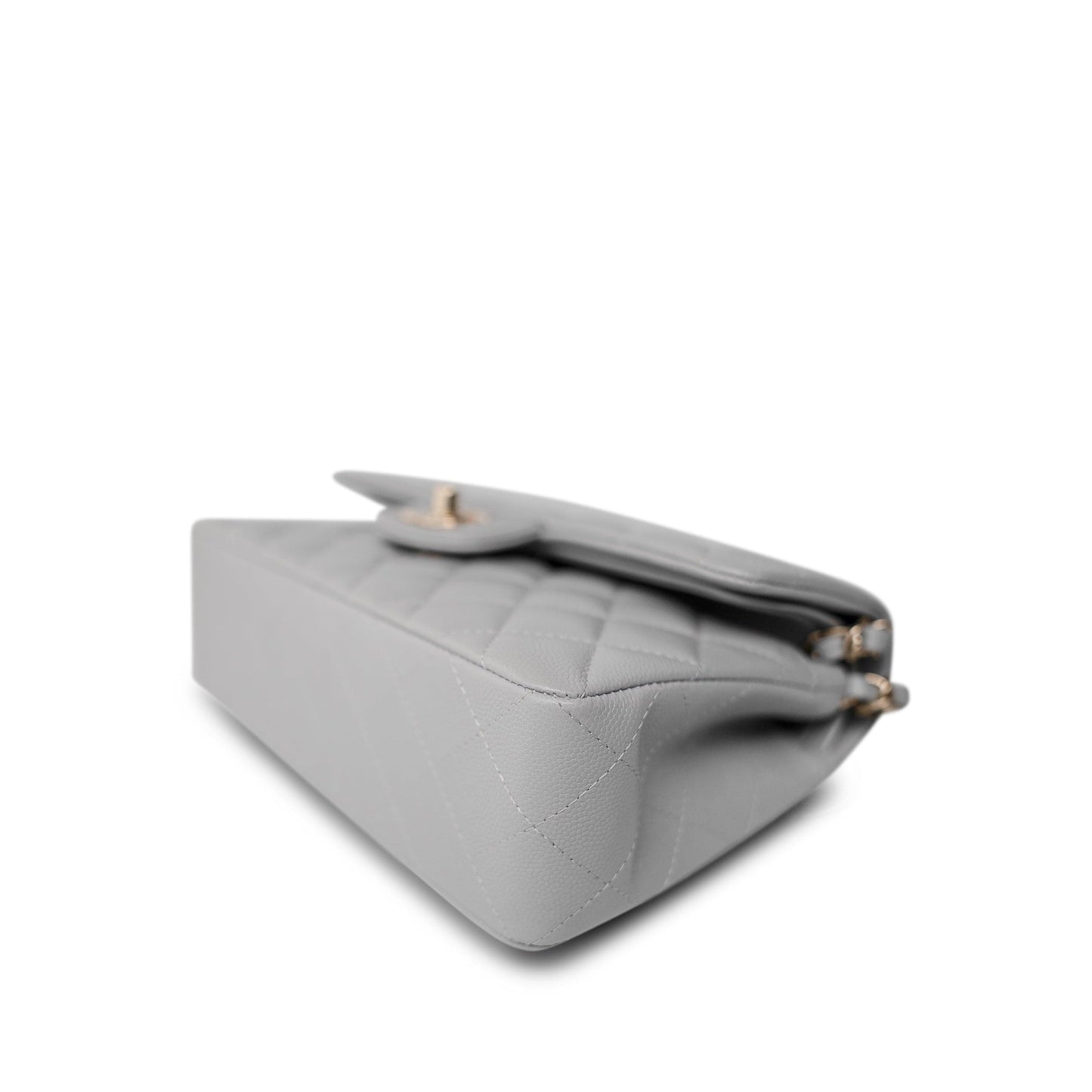 21A Grey Caviar Quilted Classic Flap Small Light Gold Hardware