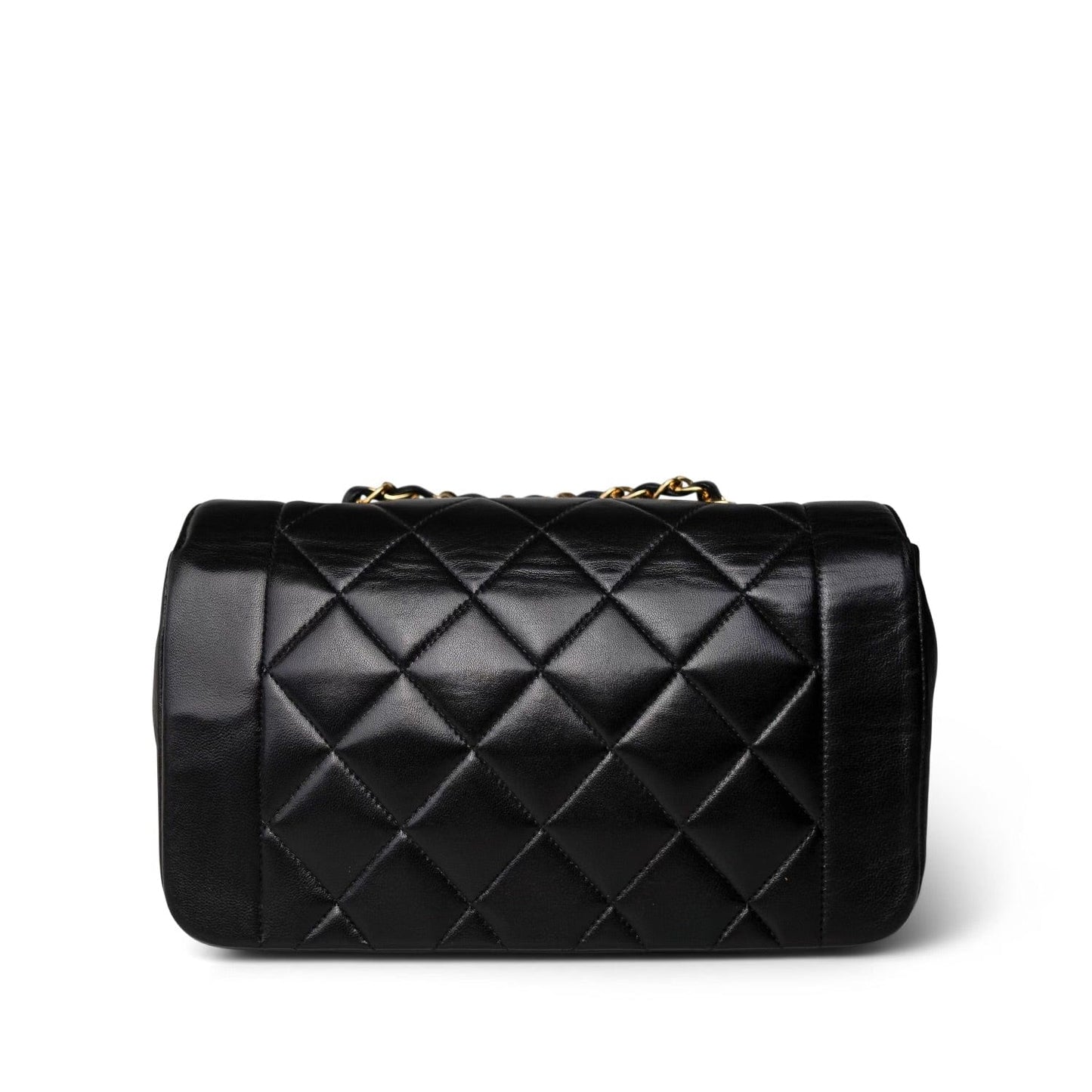 Black Lambskin Quilted Diana Flap Small Gold Hardware
