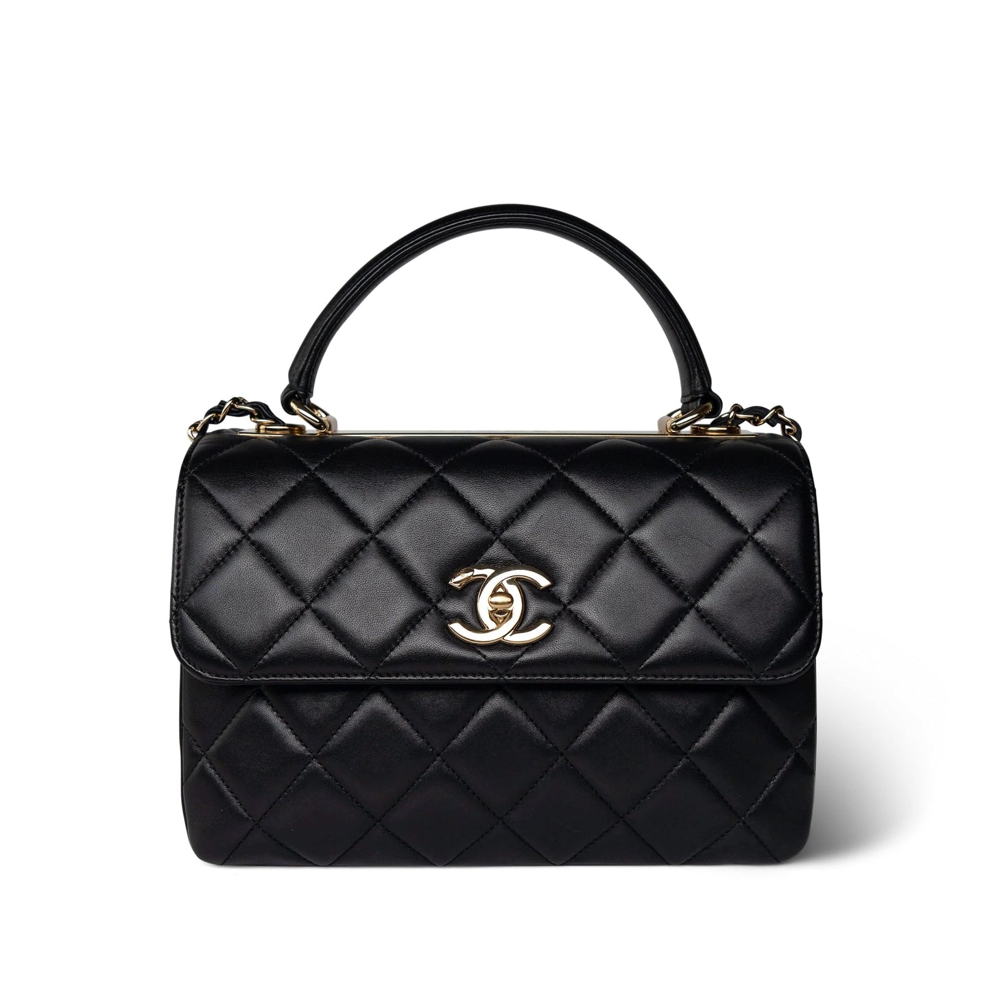 Black Lambskin Quilted Trendy CC Small Light Gold Hardware