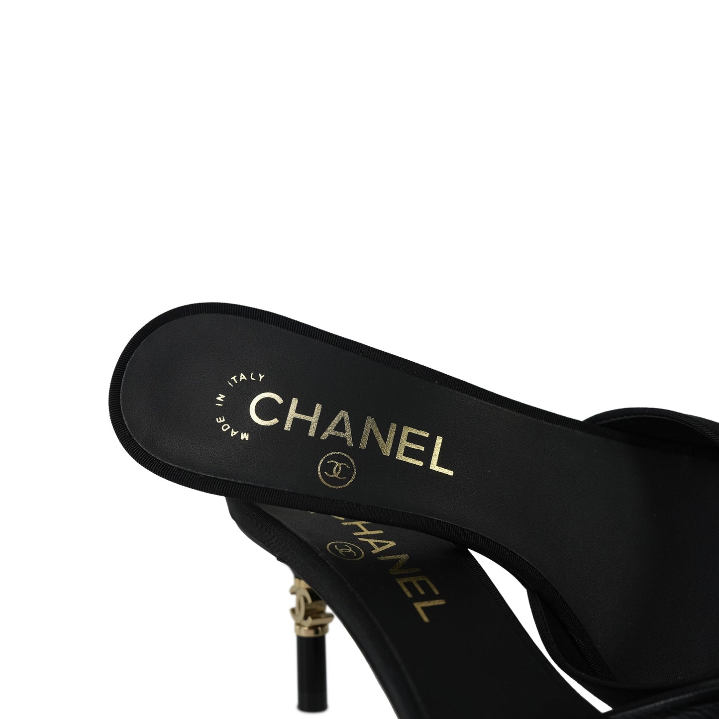 18P Black Grosgrain/Lambskin Interlocking CC Logo Mules Size 36.5