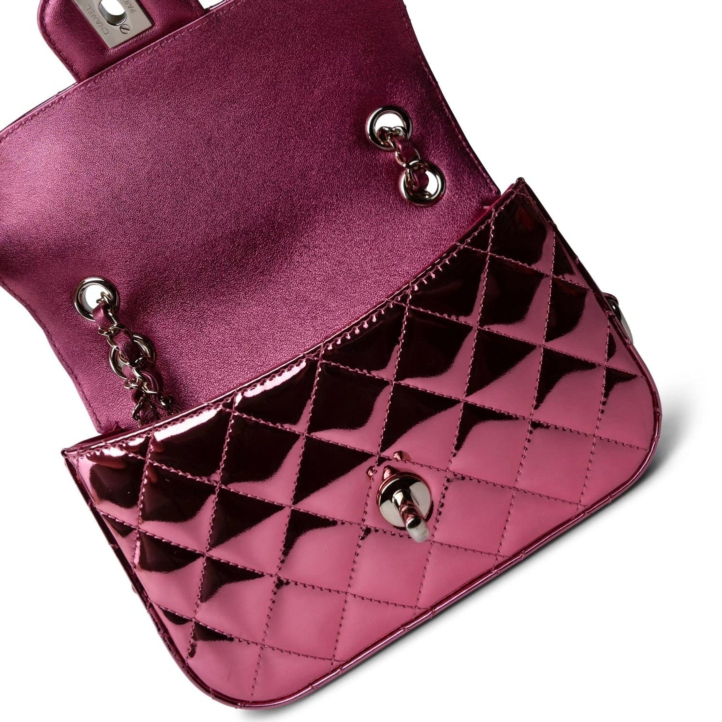 24C Shiny Pink Calfskin Quilted Flap Bag & Coin Purse