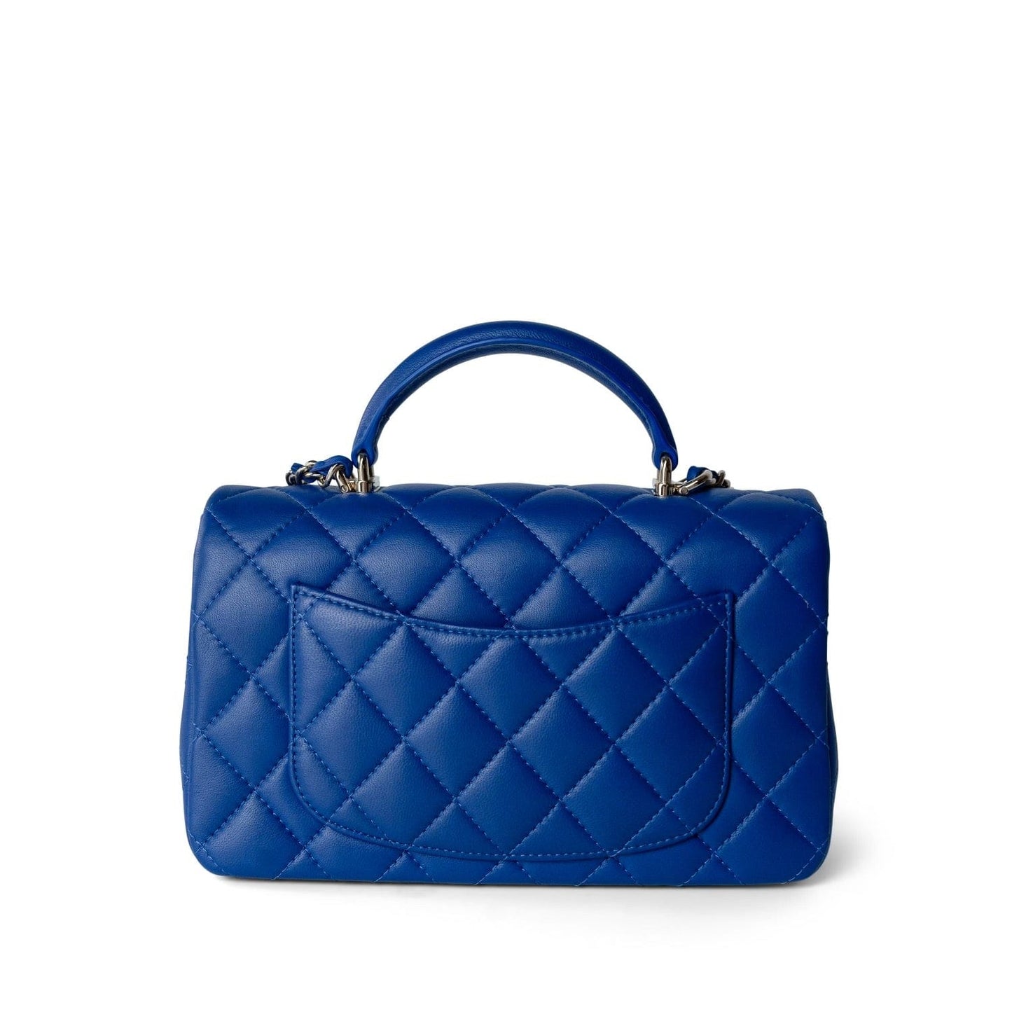 Blue Lambskin Quilted Mini Top Handle Light Gold Hardware