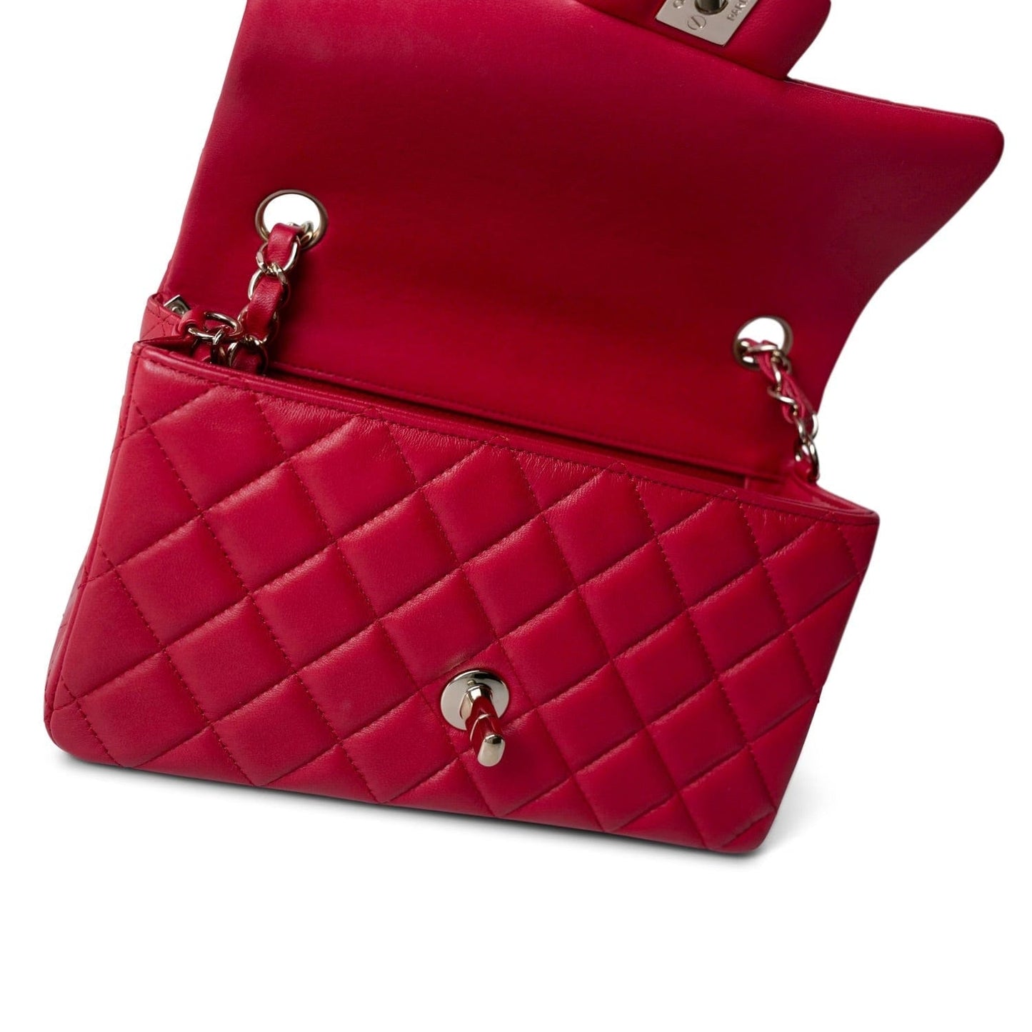 16C Red Lambskin Quilted Mini Rectangular Flap LGHW