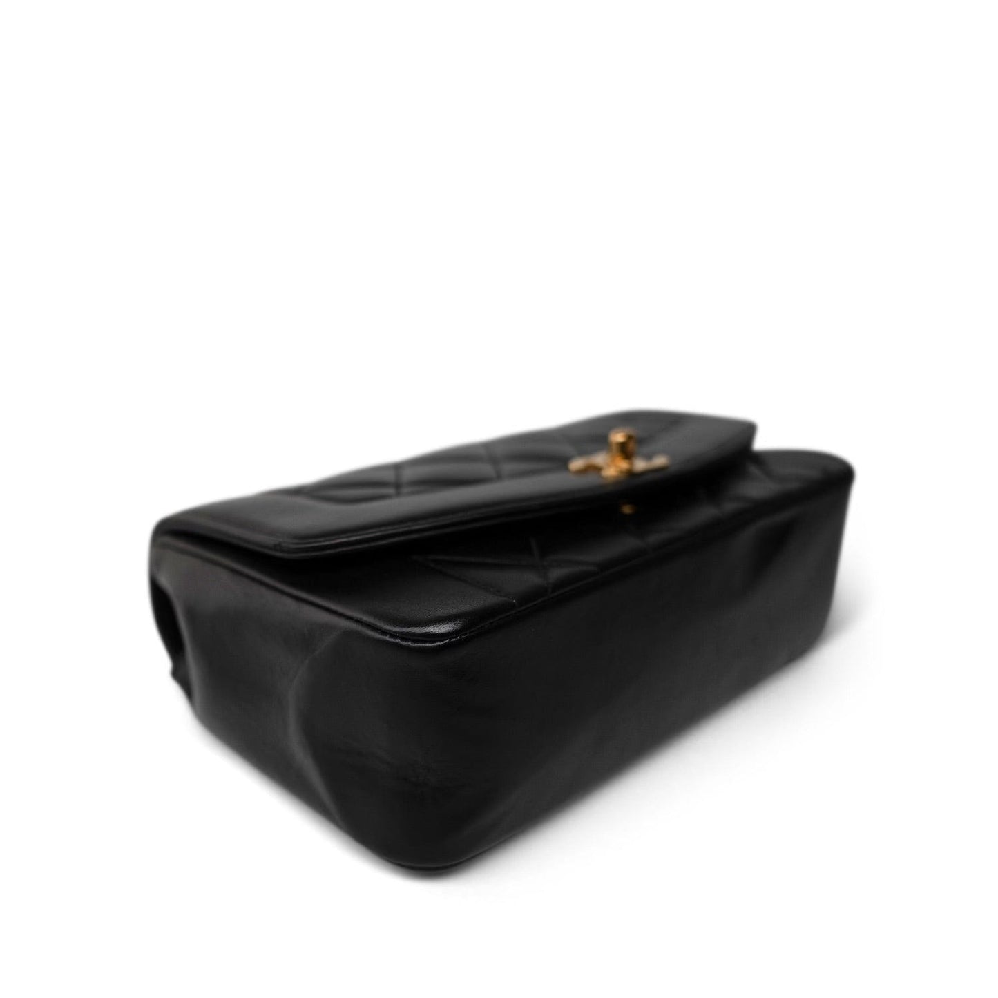 Black Lambskin Quilted Diana Flap Small Gold Hardware