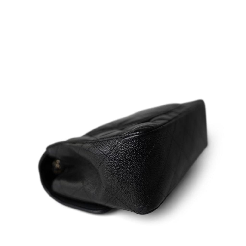 Black Caviar Quilted Mini Rectangular Flap Light Gold Hardware