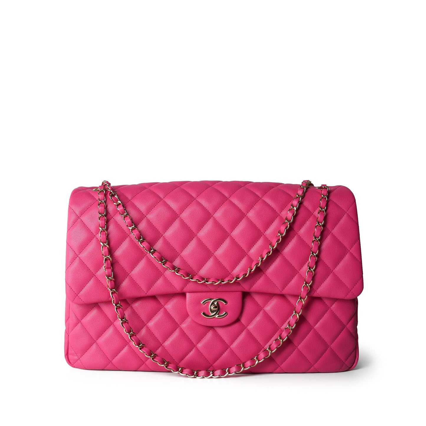 24C Pink Caviar Quilted Maxi Travel Flap Light Gold Hardware