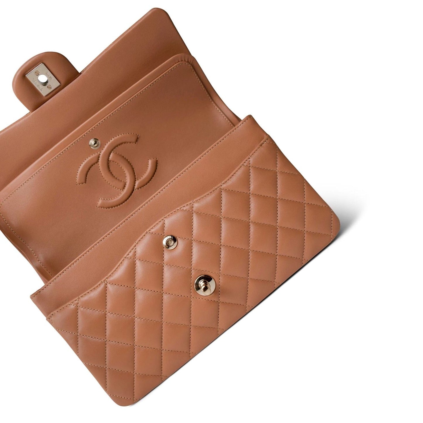 21P Caramel Lambskin Quilted Classic Flap Medium LGHW