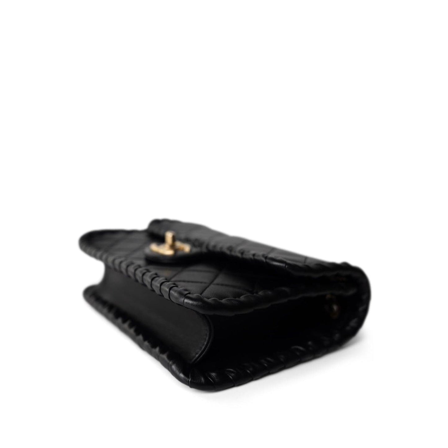 Black Calfskin Braided My Own Frame Flap Bag Aged GHW