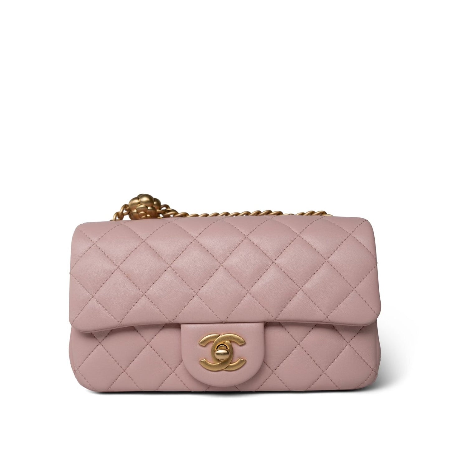 Light Pink Lambskin Quilted Sweet Camelia Single Flap Aged GHW