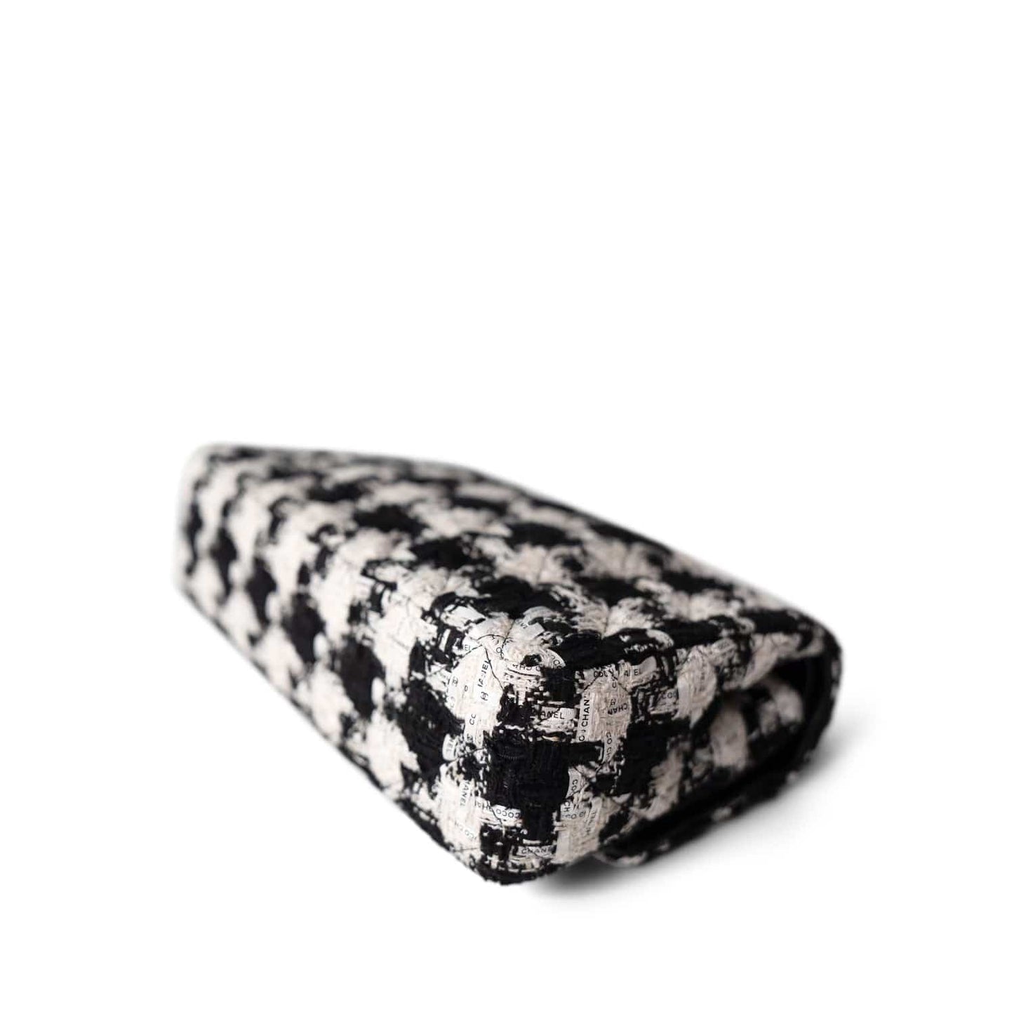 20S Black White Ecru Houndstooth Tweed Quilted Classic Flap Medium Light Gold Hardware