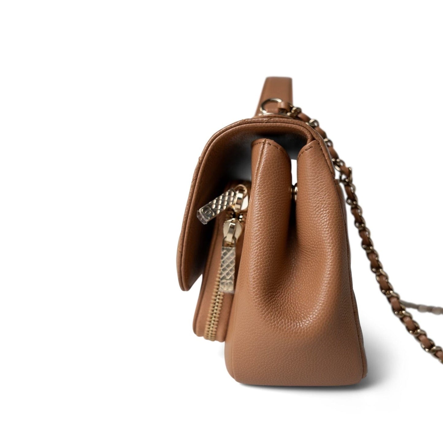 21P Caramel Beige Caviar Quilted Business Affinity Small Flap Light Gold Hardware