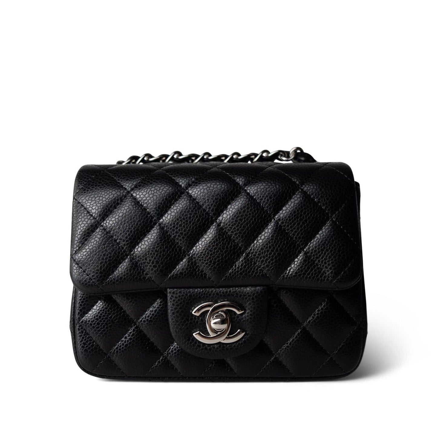 Black Caviar Quilted Mini Square Flap SHW