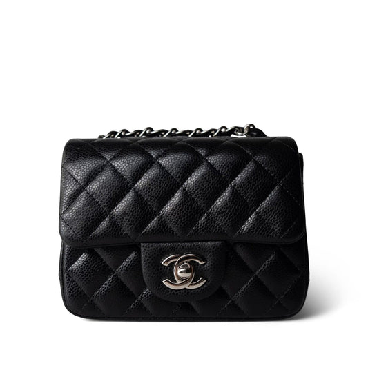 Black Caviar Quilted Mini Square Flap SHW