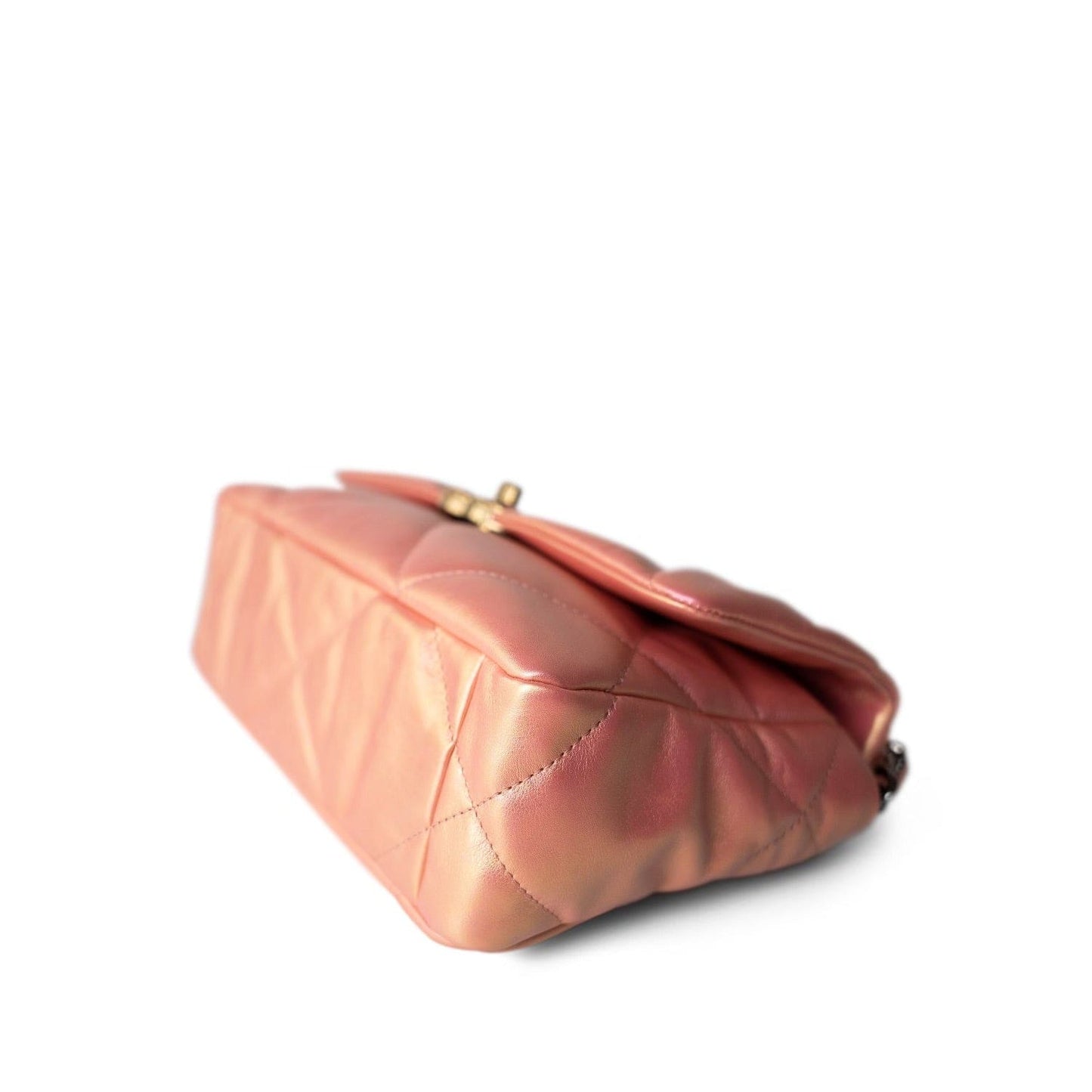 21P Iridescent Pink/Gold Lambskin Quilted 19 Flap Small Mixed Hardware