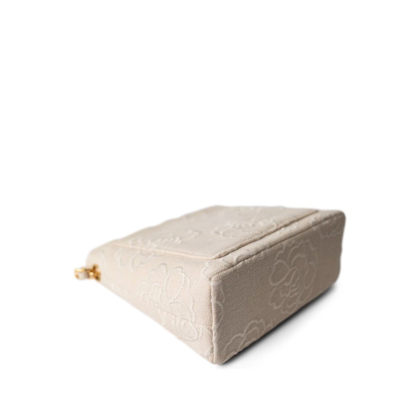 Ivory Canvas Camellia Bucket Bag Gold Hardware