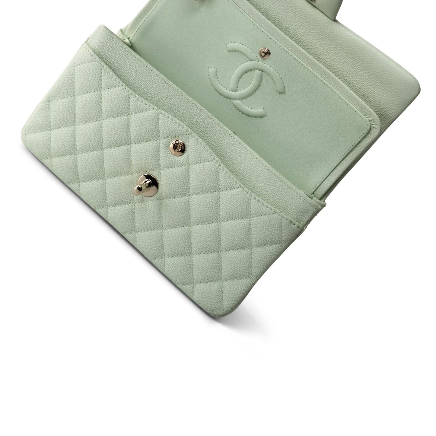 22C Light Green Caviar Quilted Classic Flap Small LGHW