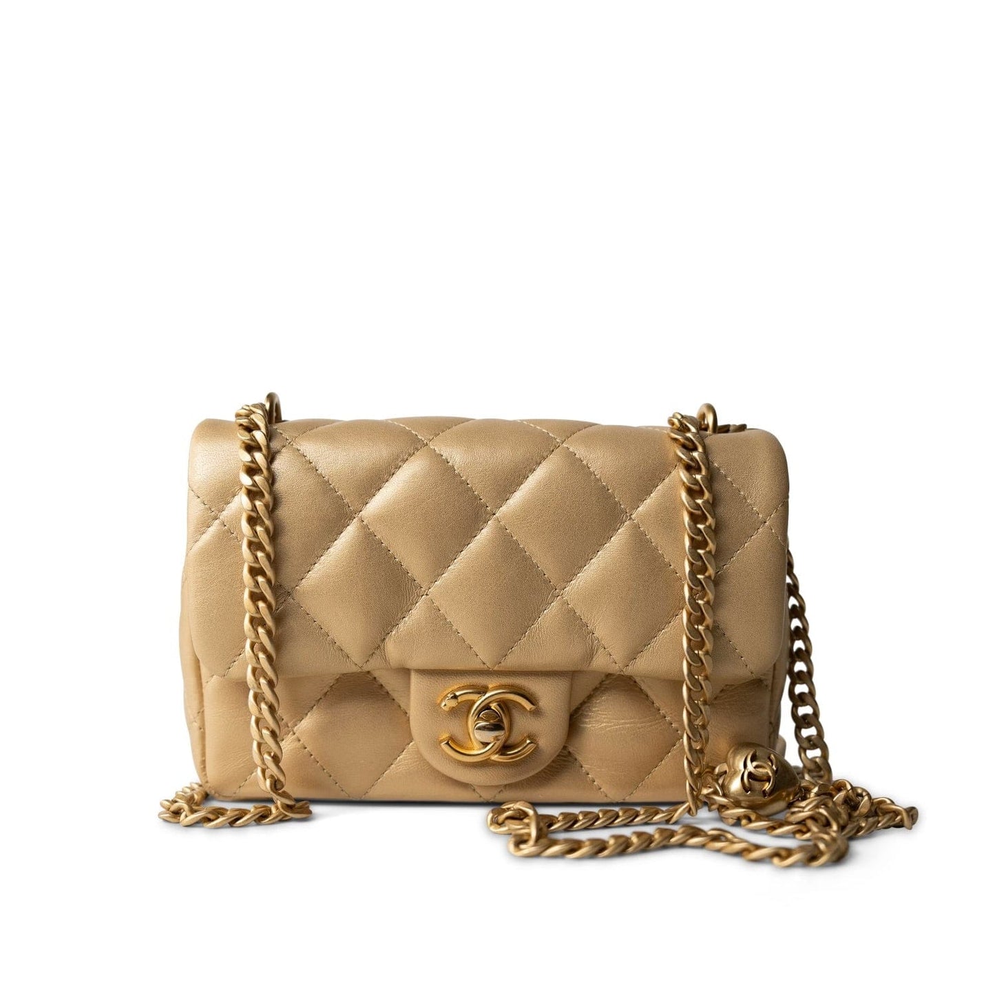 23P Gold Lambskin Quilted Mini Sweetheart Single Flap Bag Aged GHW