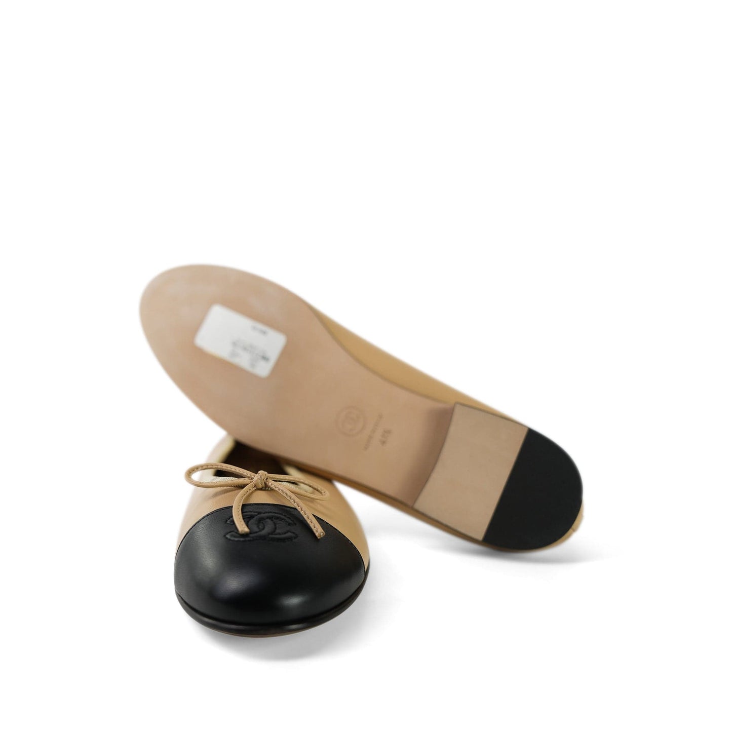 Beige/Black Lambskin Cap Toe CC Ballerina Flats Size 41.5