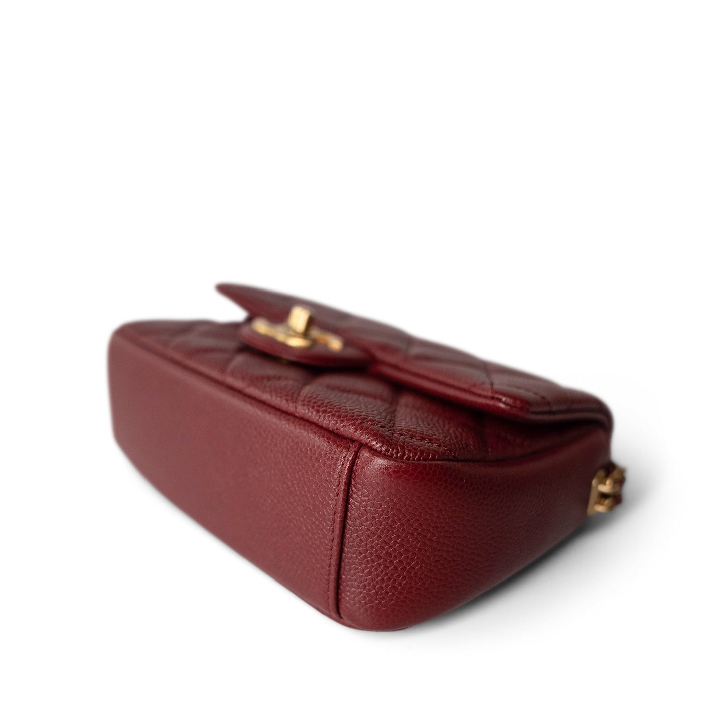 Burgundy Caviar Quilted Chain Medallion Flap Mini Antique Gold Hardware