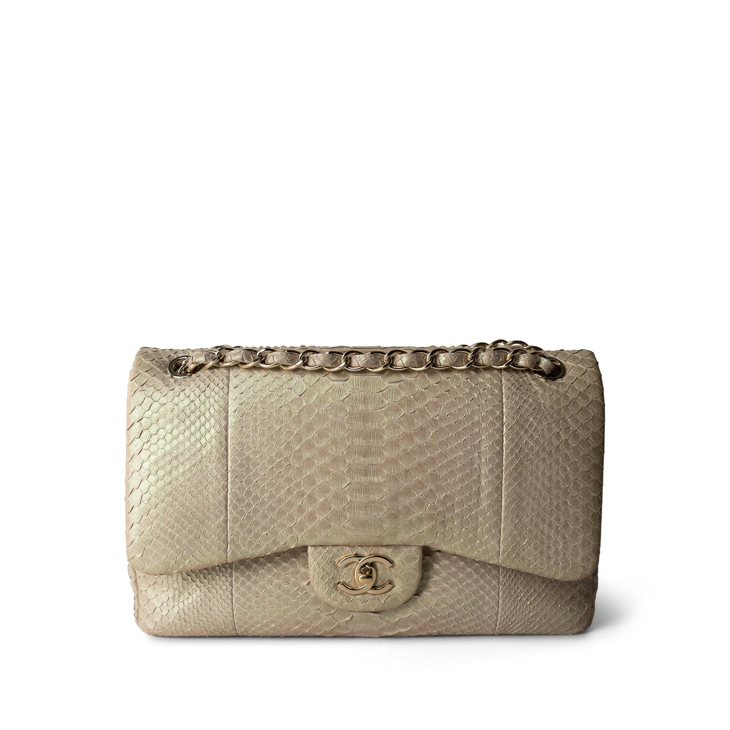 Iridescent Beige Python Classic Flap Jumbo LGHW