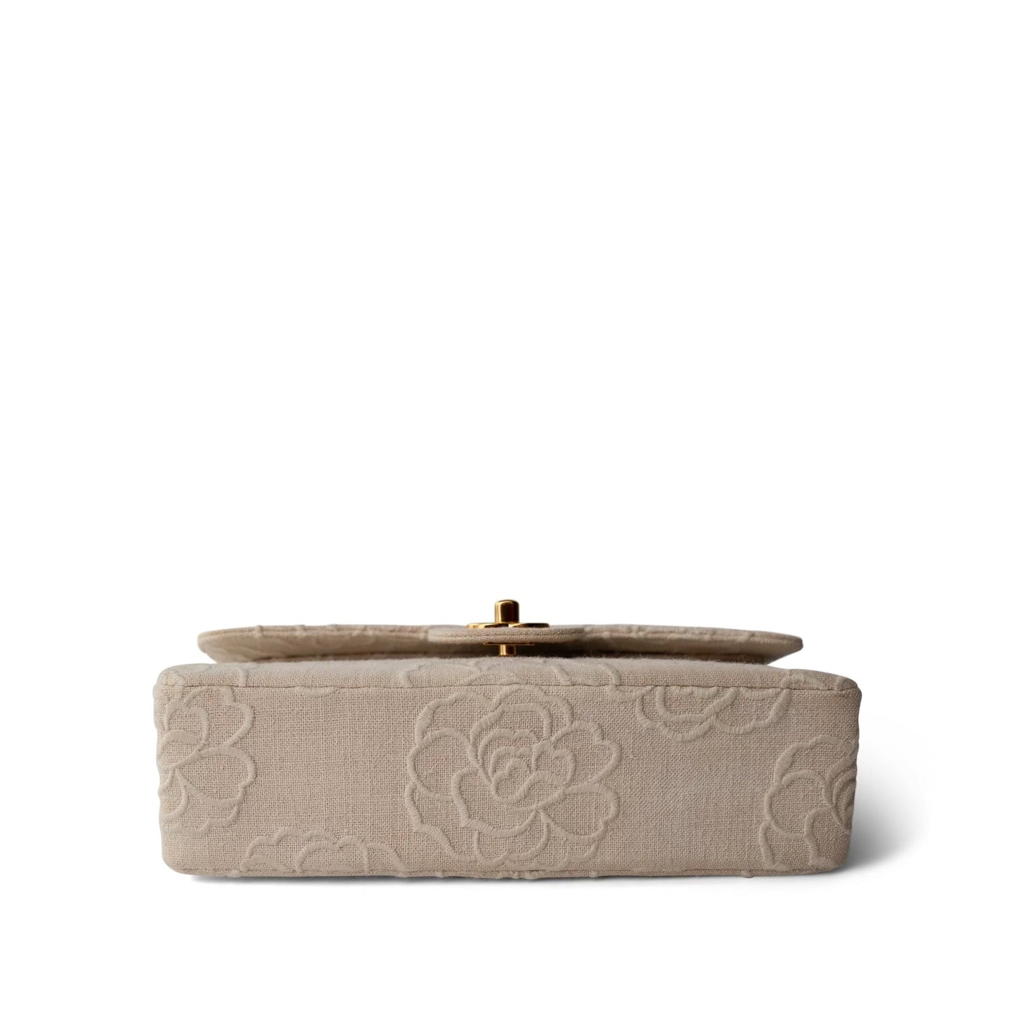 Ivory Canvas Camellia Classic Double Flap Gold Hardware