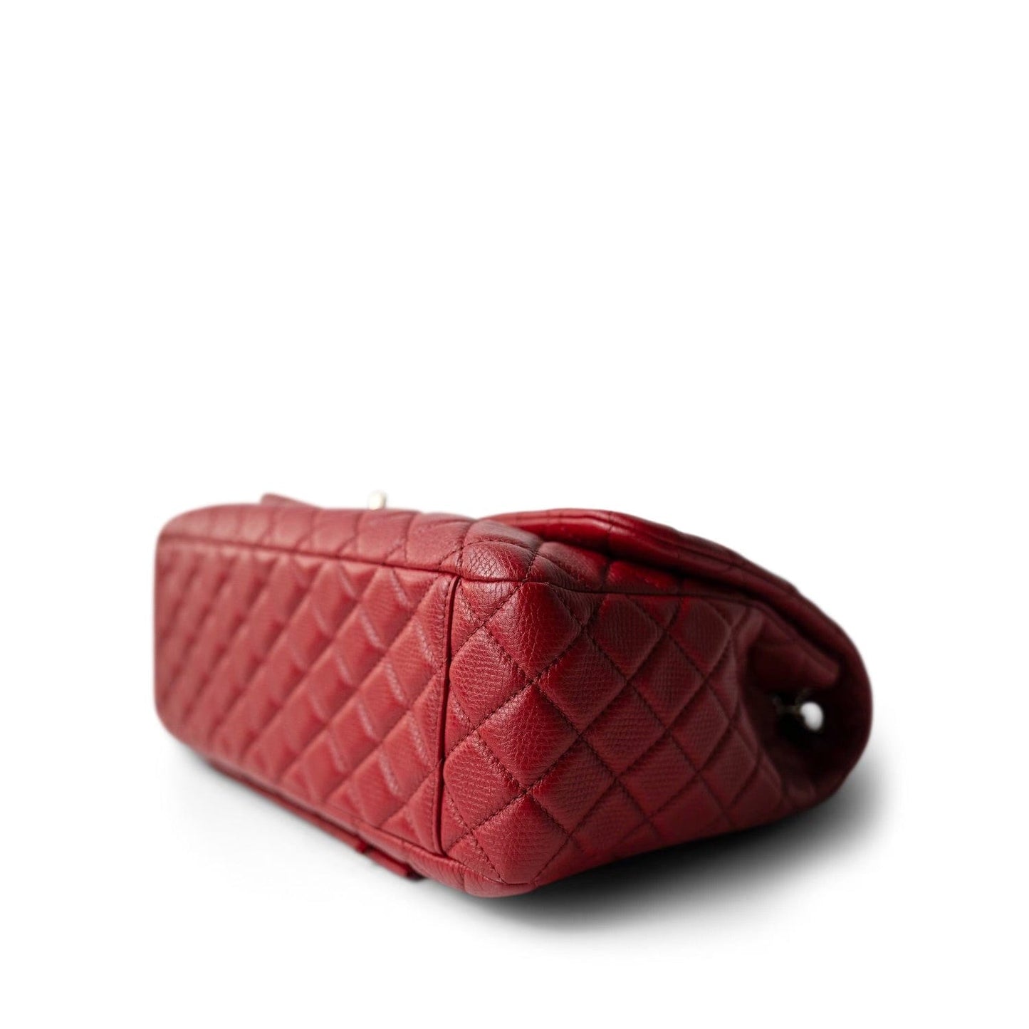 Red Grained Calfskin XL Small Travel Flap Bag Light Gold Hardware