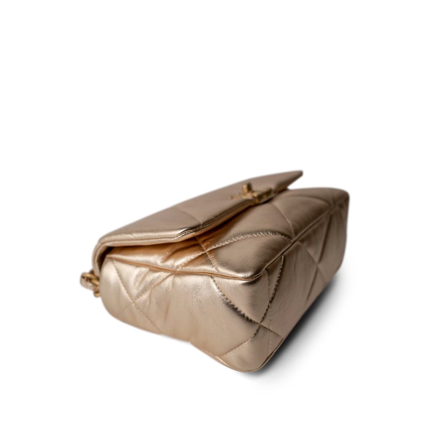 21S Gold Metallic Lambskin Quilted 19 Flap Small MHW