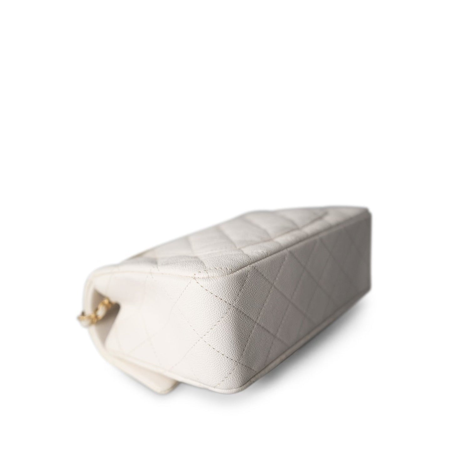 21S Ivory Caviar Quilted Mini Top Handle Antique Gold Hardware