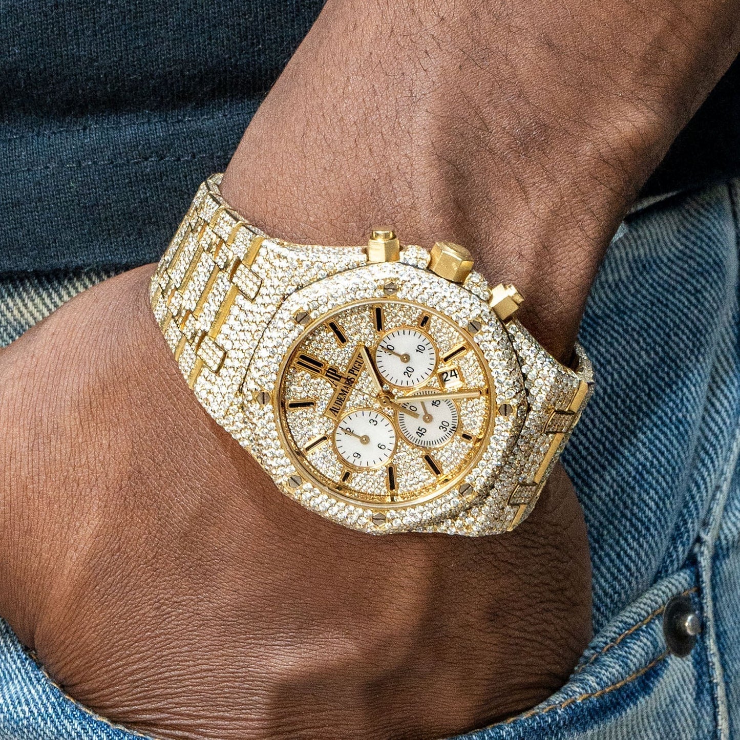 Audemars Piguet RoyalOak Chrono |  18K Gold Diamond Iced Out | 41 MM | 25 Carats