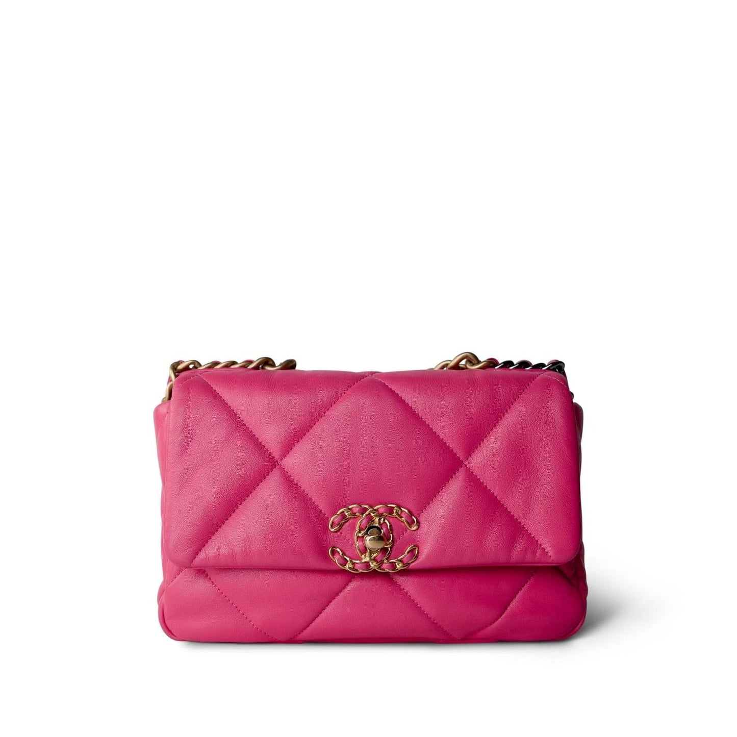 22P Pink Lambskin Quilted 19 Flap Small