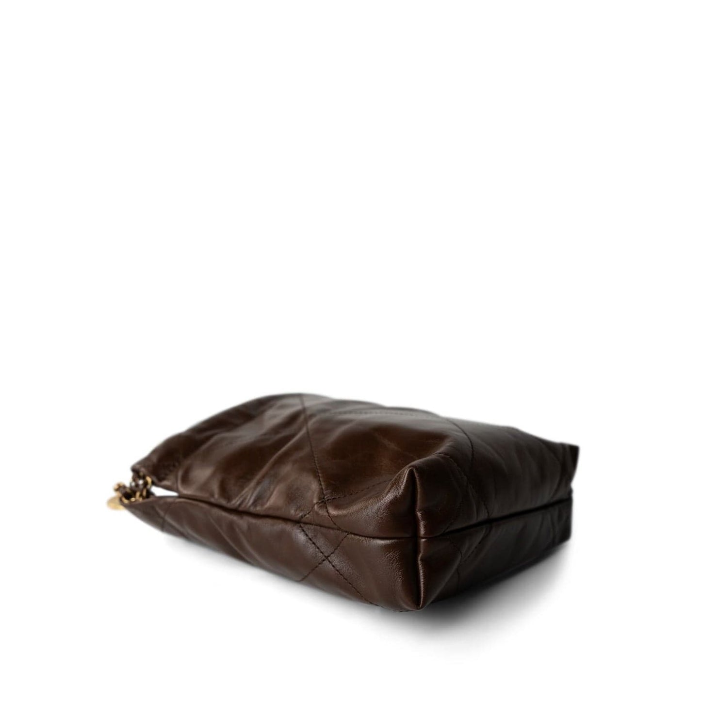 23A Brown Calfskin Quilted Mini 22 Bag Antique Gold Hardware