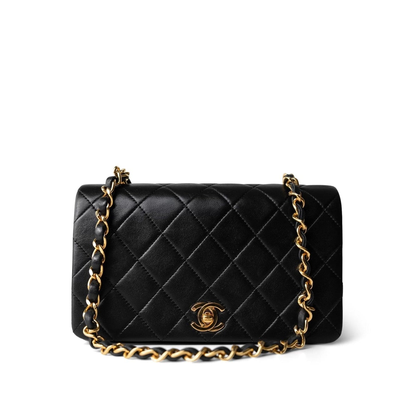 Black Lambskin Quilted CC Full Flap Bag Gold Hardware