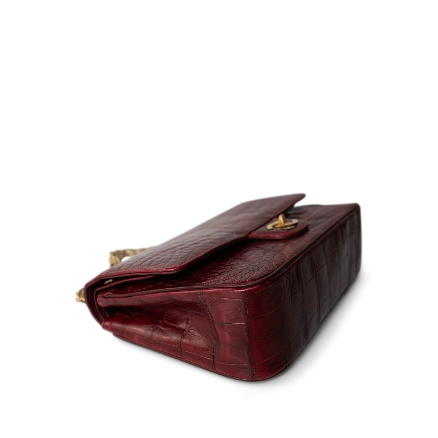 Vintage Red Alligator Double Flap Gold Hardware