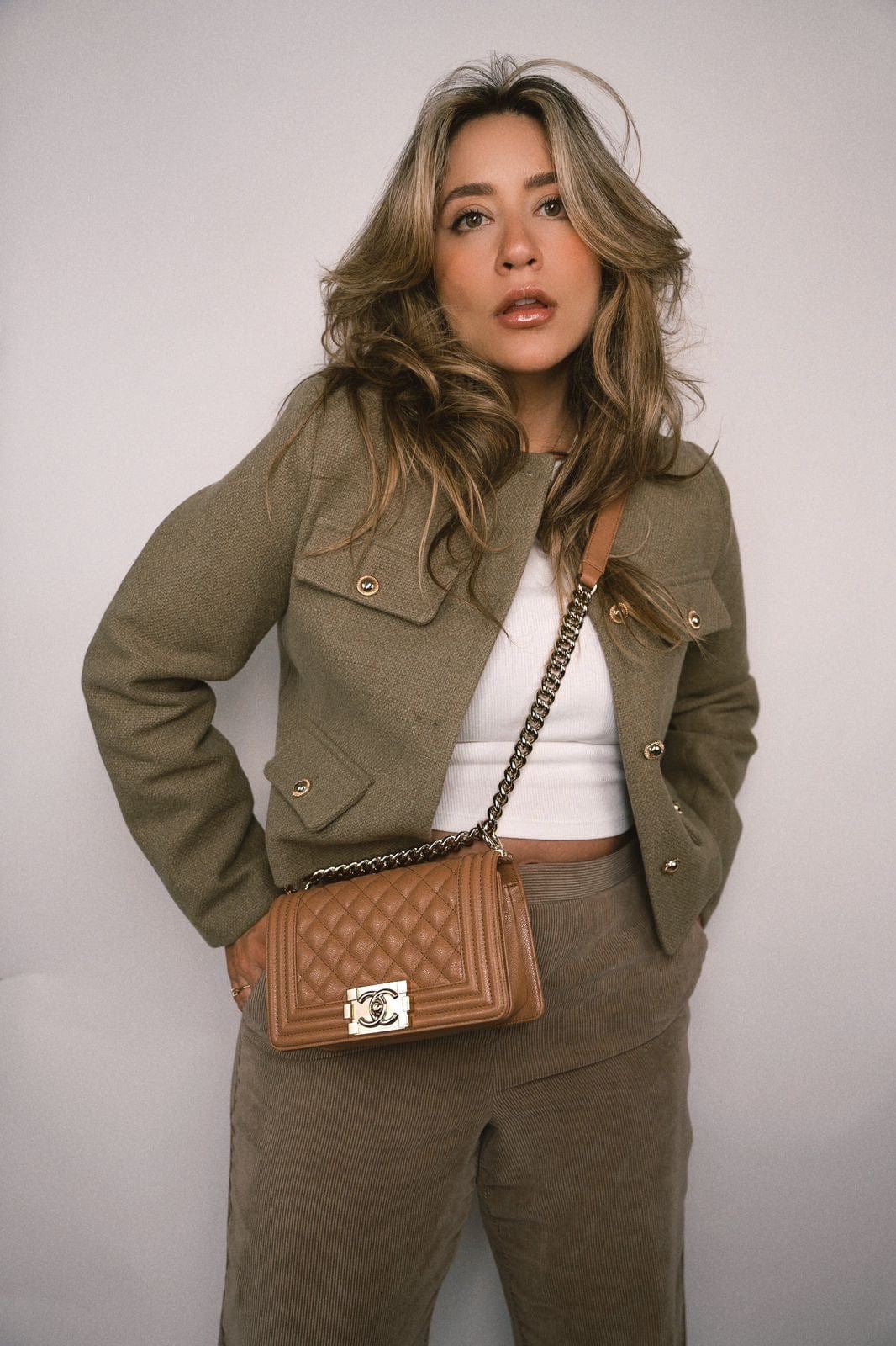 21K Caramel Caviar Quilted Small Boy Bag Light Gold Hardware