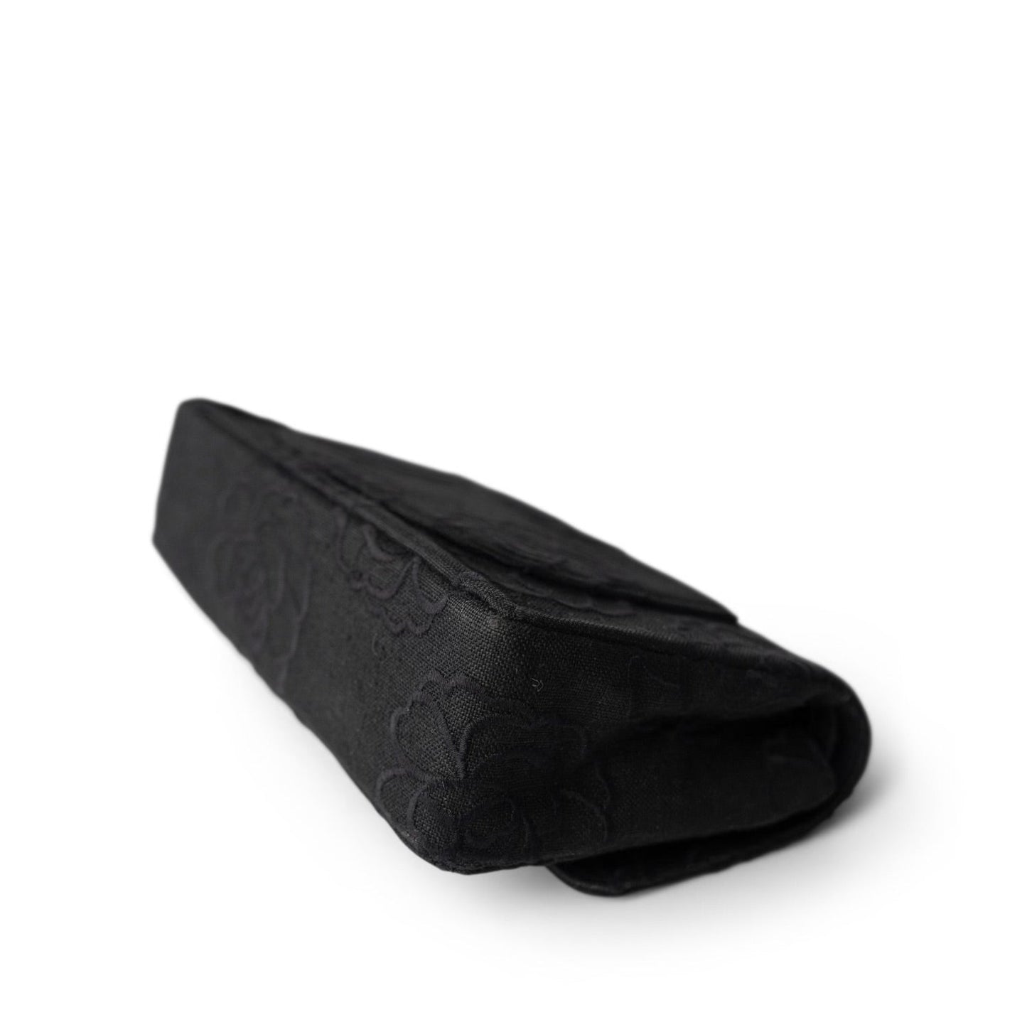 (SOLD!!!) Vintage Black Canvas Camellia Classic Small Double Flap Gold Hardware