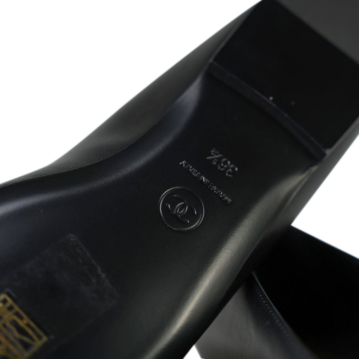 24P Black Lambskin Camellia CC Patent Cap Toe Ballerina Flats Size 36.5