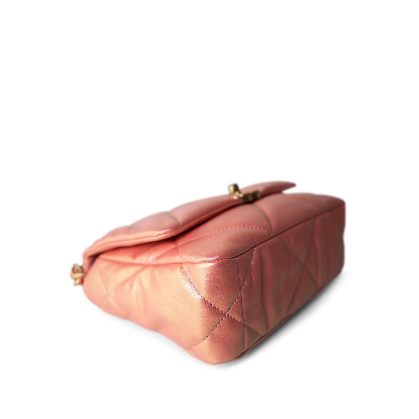 21P Iridescent Pink/Gold Lambskin Quilted 19 Flap Small Mixed Hardware