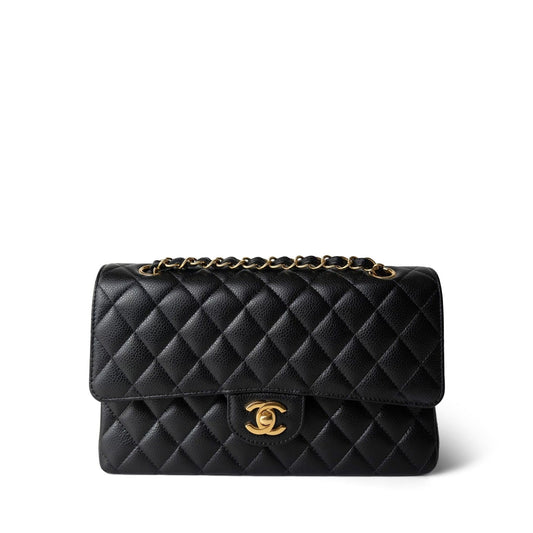 Black Caviar Quilted Medium Classic Flap Gold Hardware