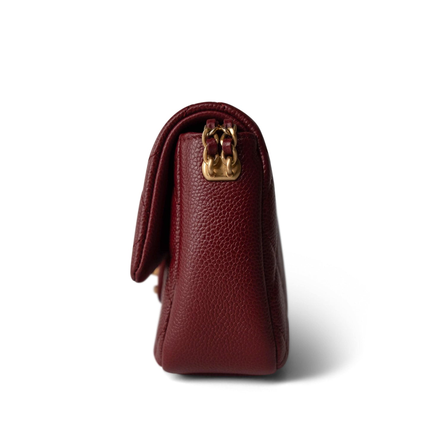 Burgundy Caviar Quilted Chain Medallion Flap Mini Antique Gold Hardware