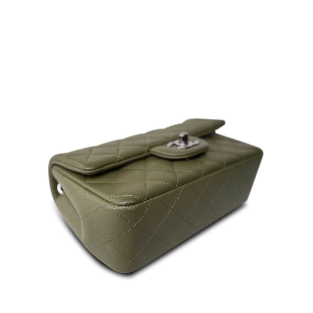 21B Dark Green Lambskin Quilted Mini Rectangular Flap Silver Hardware