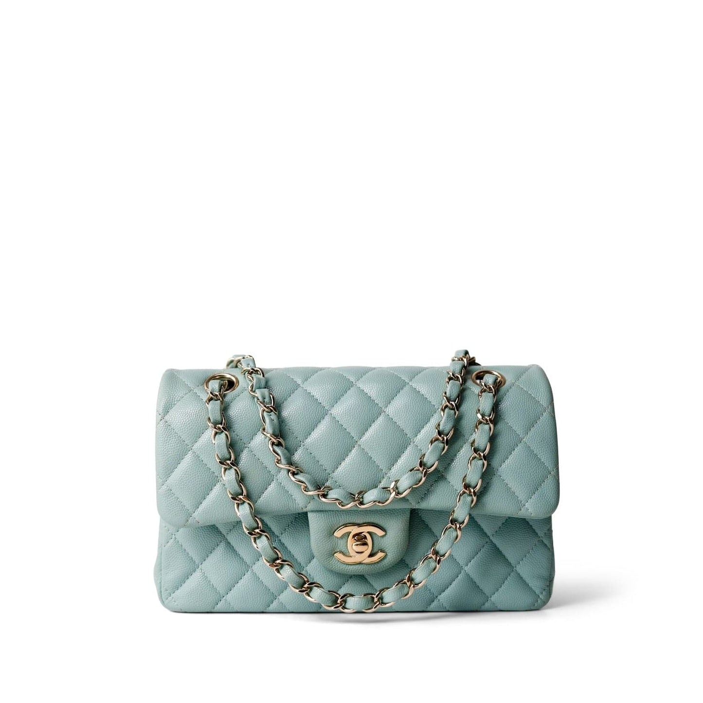 Tiffany Blue Caviar Quilted Classic Flap Small Light Gold Hardware