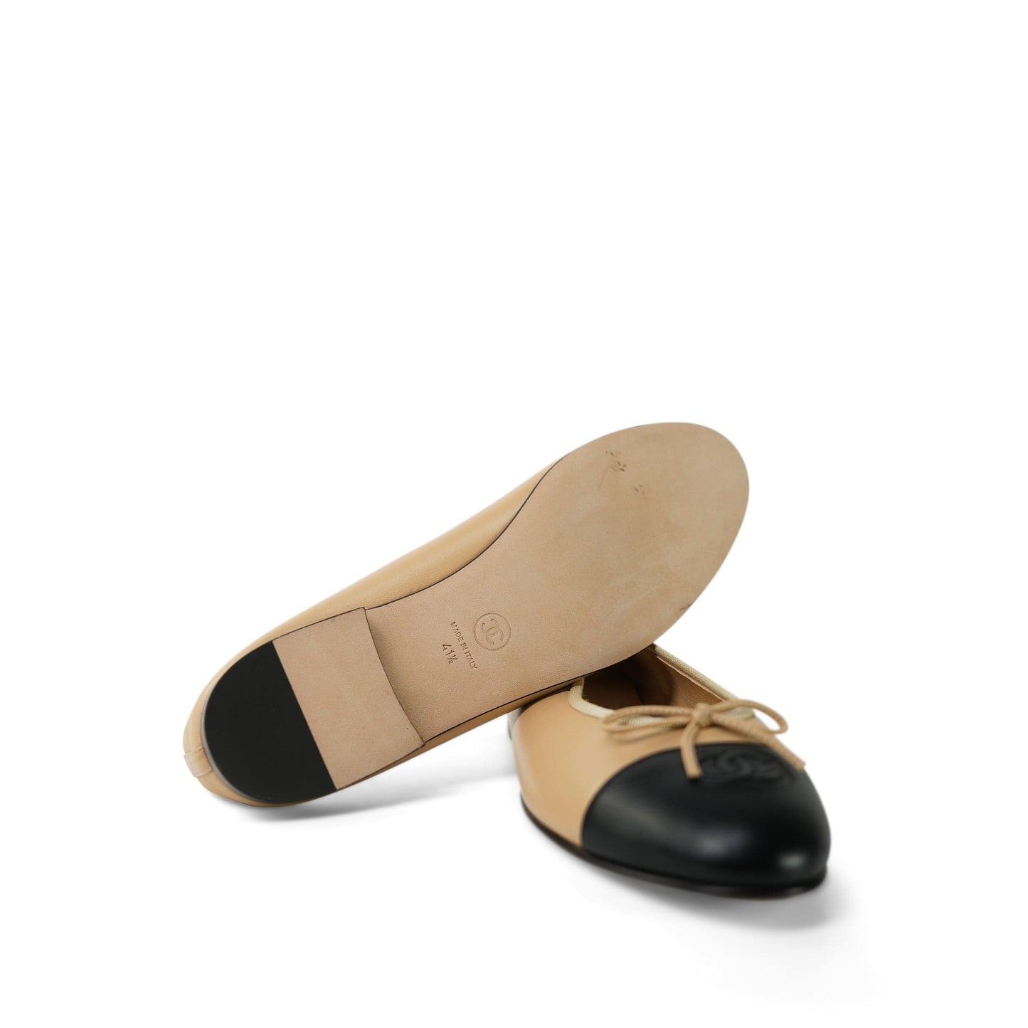 Beige/Black Lambskin Cap Toe CC Ballerina Flats Size 41.5